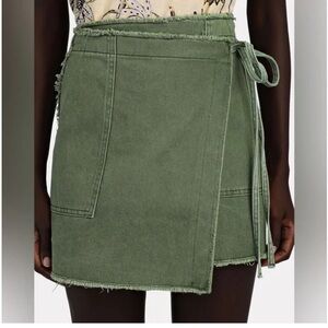 Le Superbe It’s a Wrap Green Skirt with Raw Hem and Pockets